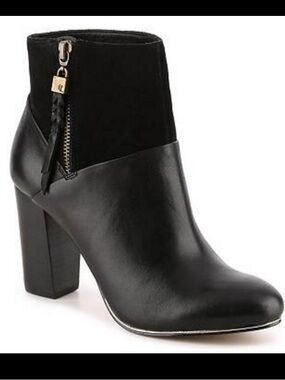 Elliott Lucca Black Leather Suede Heel Dafne Ankle Booties Sz 7
